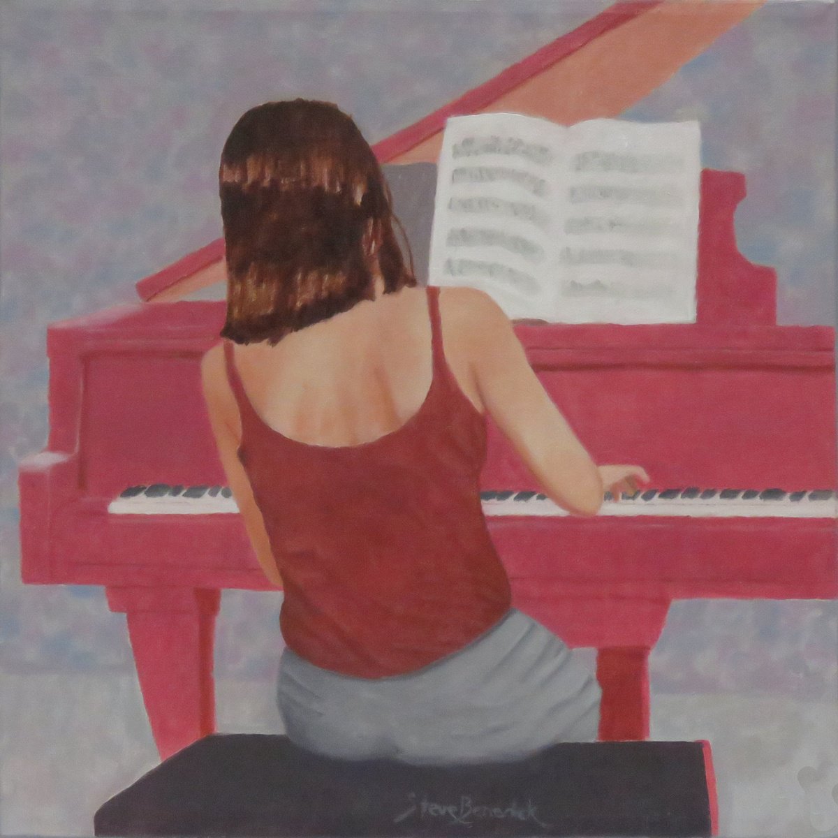Photorealistic Oil Painting , Marina At The Piano By Stephen Benedek, 12 X 12, Artwork For Sale On Artfinder