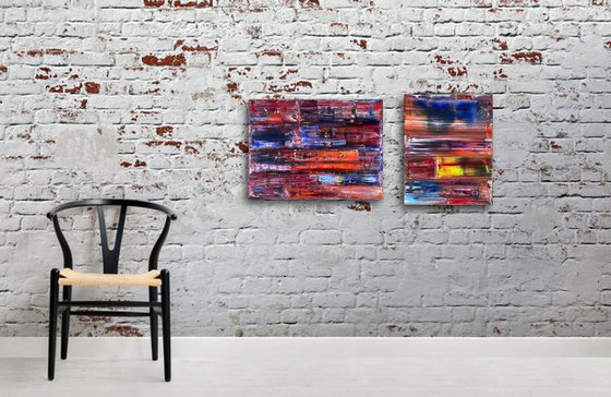 "Love At First Sight" - FREE USA SHIPPING + Save As A Series - Original PMS Abstract Diptych Oil Paintings On Canvas - 40" x 20"