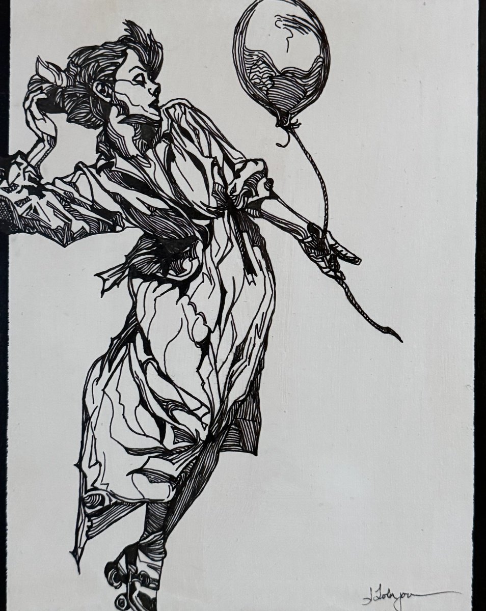 Illustrative Portrait Ink Drawing By Lola Jovan, 8 X 10", Queer Moons, Original Artwork