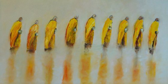 Monks walking for alms