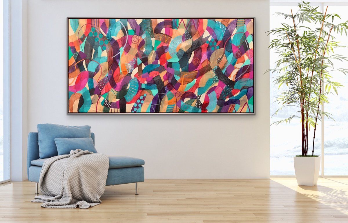 Organic Abstract Acrylic Painting By Rashna Hackett, 73 X 37", A Vista, Original Artwork