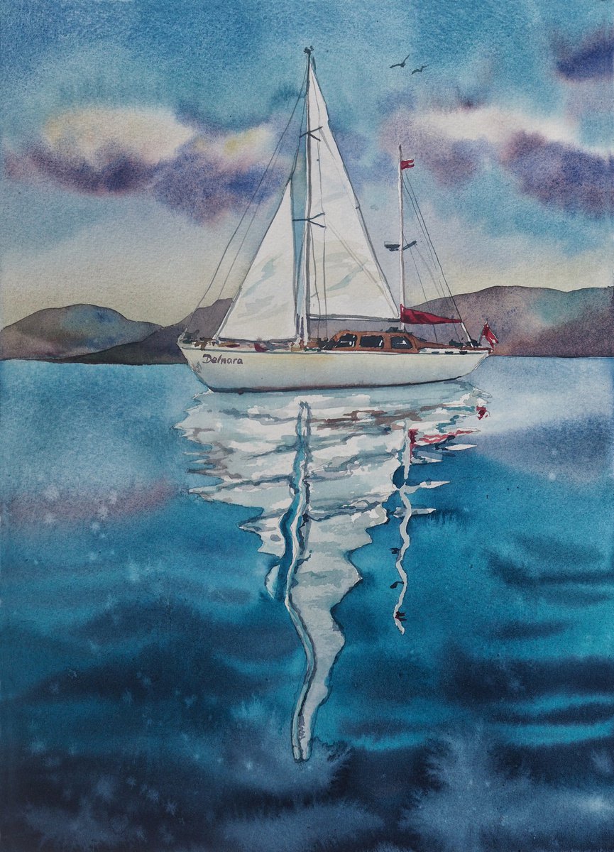Sail of hope - original watercolor artwork from ukranian artist by Delnara El