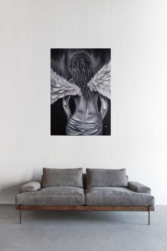 Lonely Angel, original nude erotic oil painting gift idea, art for home