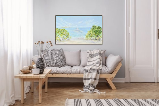 OCEAN VACATION. Seascape Painting of Tropical Beach