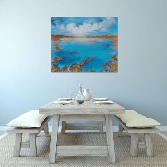 A XXL large modern semi-abstract structured mixed-media seascape painting "Awakening"