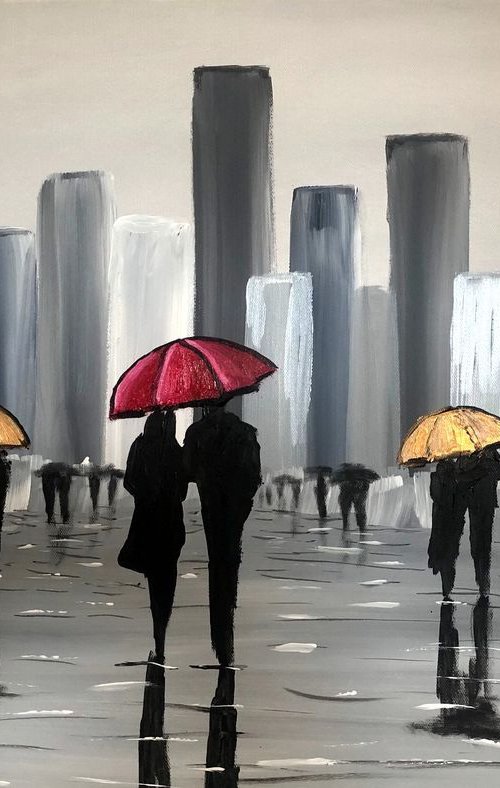 Red And Golden Umbrellas by Aisha Haider