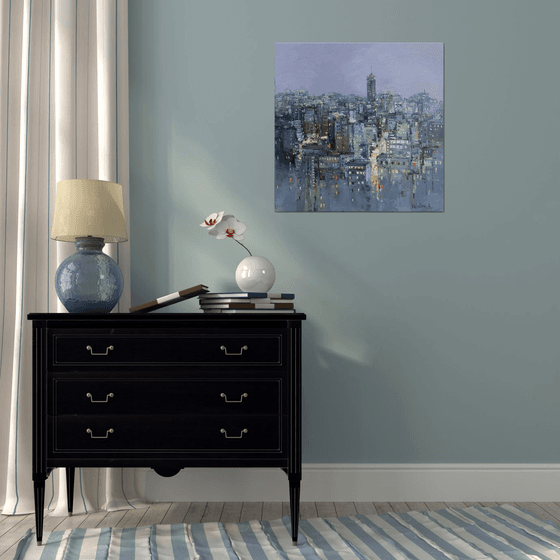 Twilight city - Original Urban landscape painting