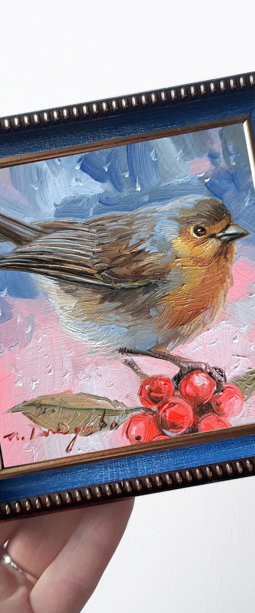 Robin bird painting by Nataly Derevyanko