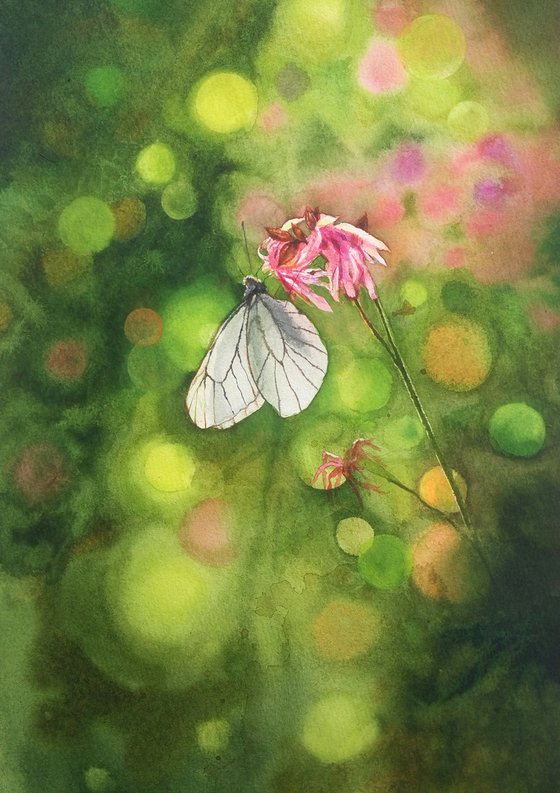 Butterfly and Flowers Watercolor Painting