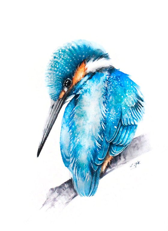 Kingfisher #02, wildlife, birds and nature watercolour
