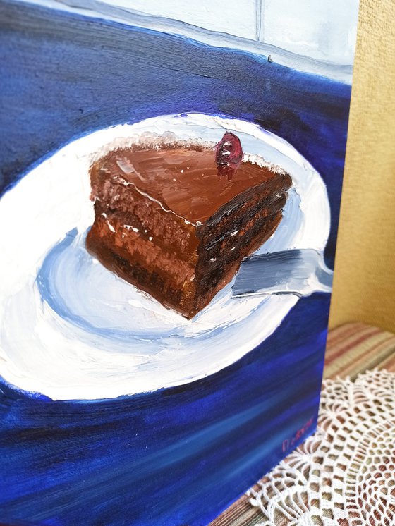 Slice of chocolate cake. still life