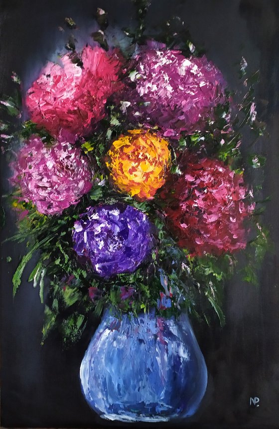 Flowers, original impressionistic oil painting, floral art, gift, living room painting