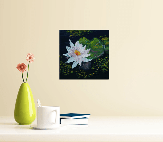 WATER LILY II. 7"x7"  PALETTE KNIFE / From my a series of mini works WORLD OF WATER LILIES /  ORIGINAL PAINTING