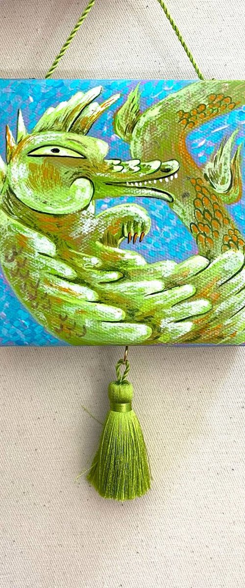 Green Dragon. Funny art. Art object by Anna Onikiienko