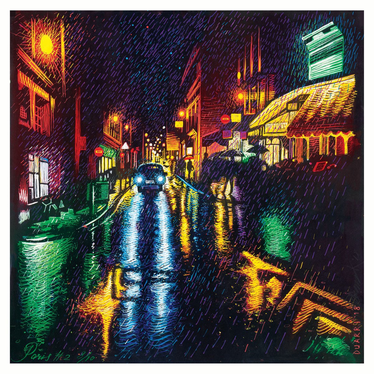 Graphic Cityscapes Acrylic Painting By Benjamin Duarri, 18 X 18, Paris #2, Original Artwork