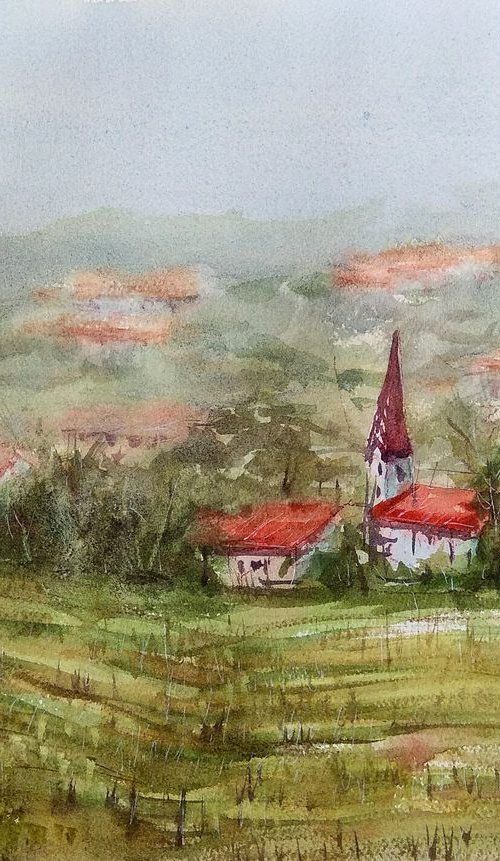 Slovenian Church | Original watercolor painting by Larisa Carli