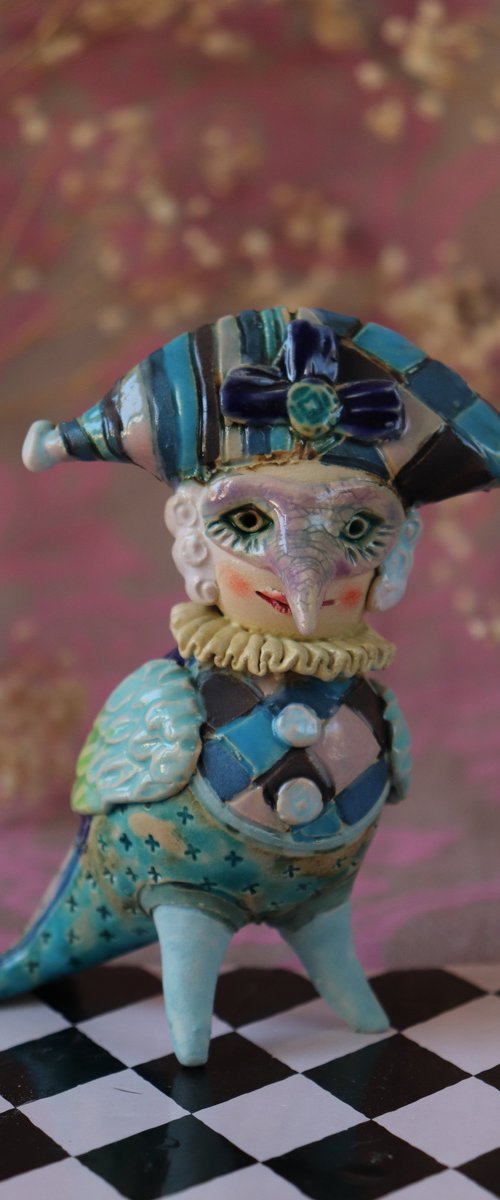 Harlequin  Bird. Ceramic sculpture. by Elya Yalonetski