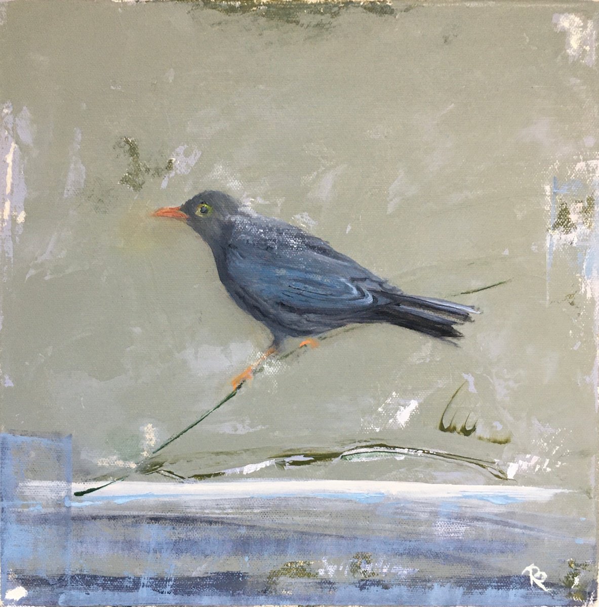 Impressionistic Animal Oil Painting By Rebecca Pells, 12 X 12", Waiting For This Moment, Original Artwork