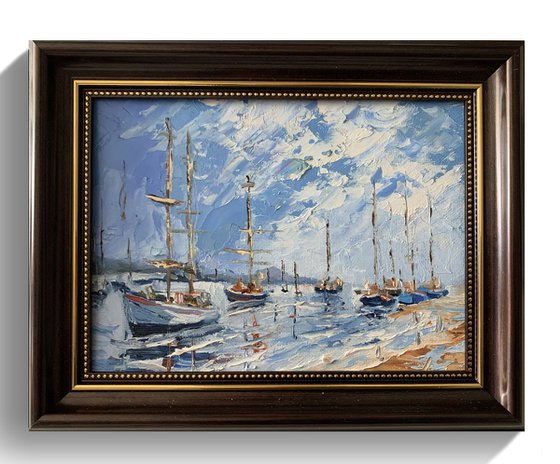 Sailboats at Sunset. Yachts.