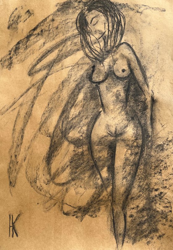 Woman Nude - original charcoal art