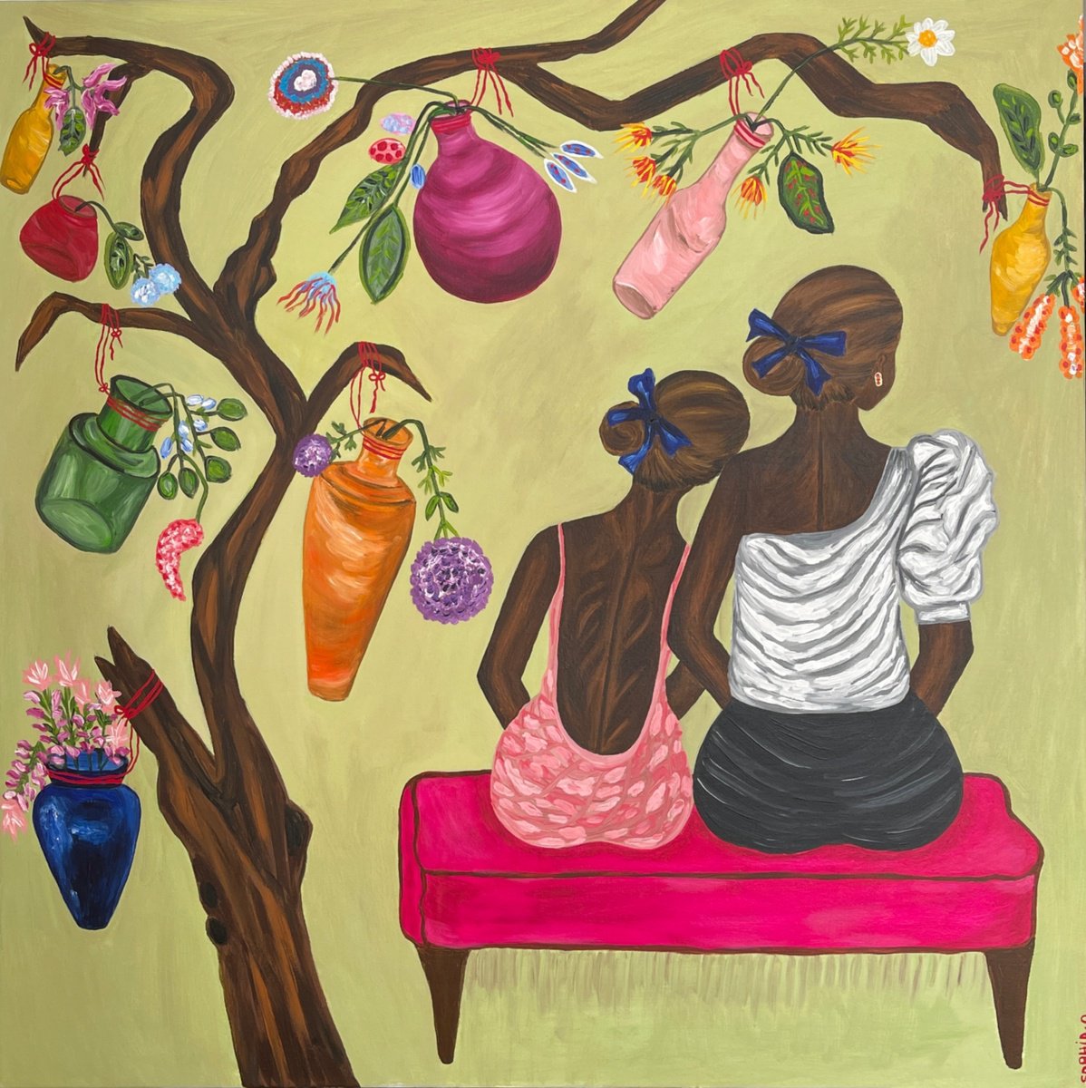 Expressive Portrait Acrylic Painting By Sophia Oshodin, 39 X 39", Fragrance Of Healing, Original Artwork