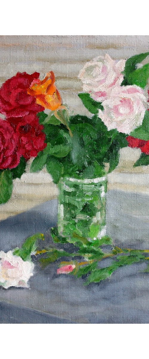 Mixed Garden Roses in a Vase by Juri Semjonov