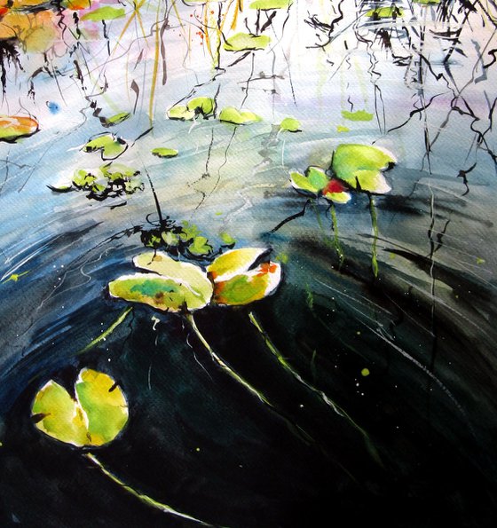 Water mirror with water lilies