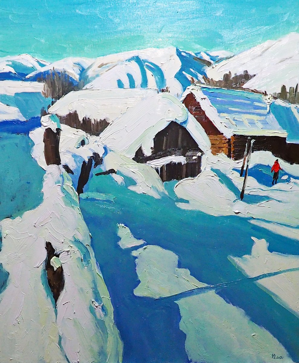 Impressionistic Landscape Oil Painting By Yuanyuan Liu, 21 X 26", Winter Landscape, Original Artwork