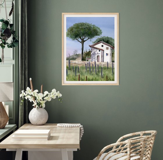 Captivating Italy: Stone Pine And White Small Houses