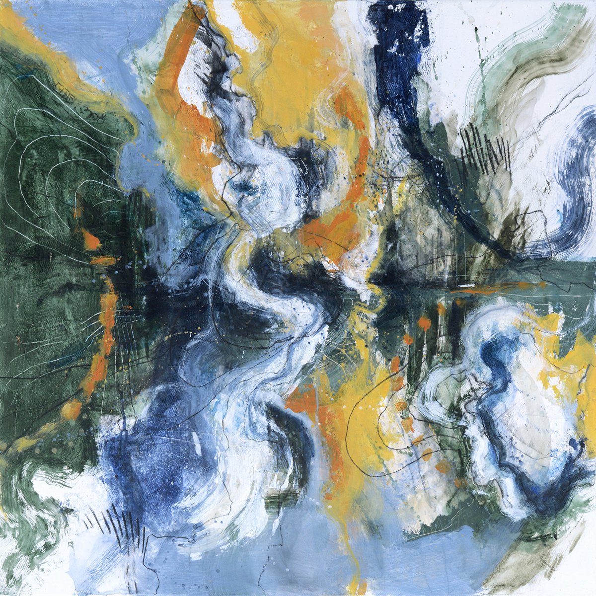 Expressive Landscape Painting By Benedicte Gele, 28 X 28, Territory, Original Artwork