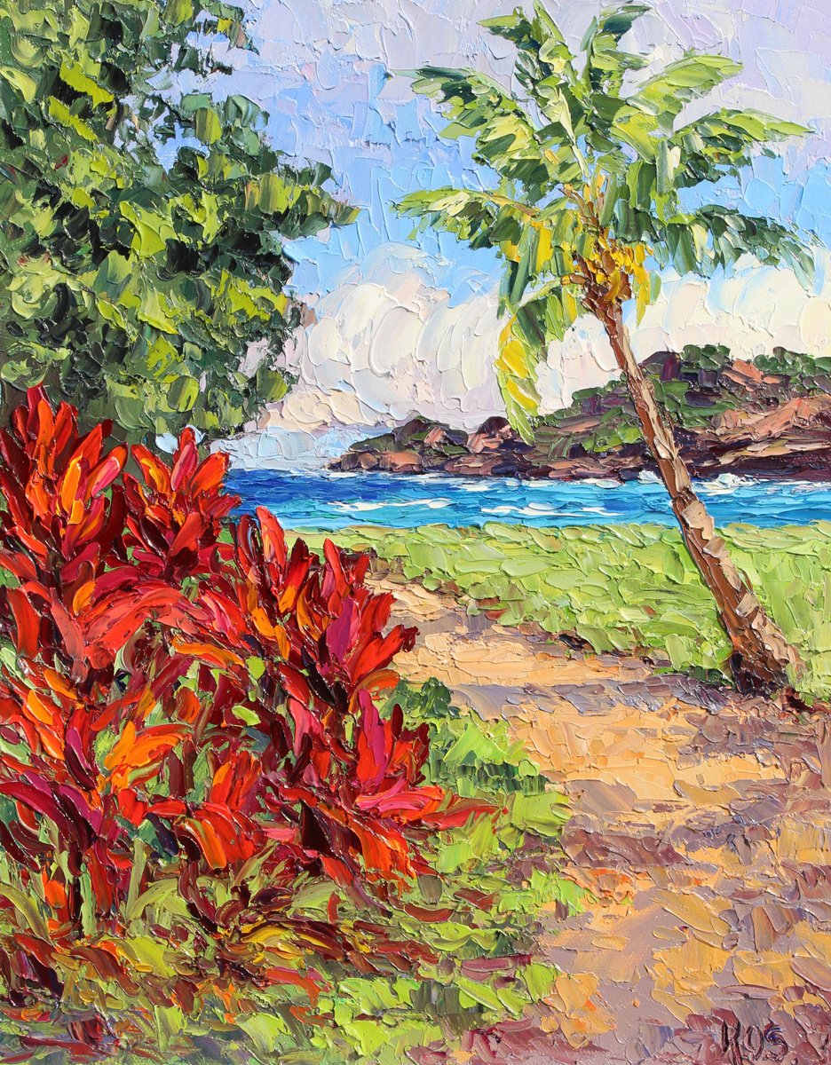 Impressionistic Landscape Oil Painting By Kristen Olson Stone, 11 X 14", Paradise Path Hawaii, Original Artwork