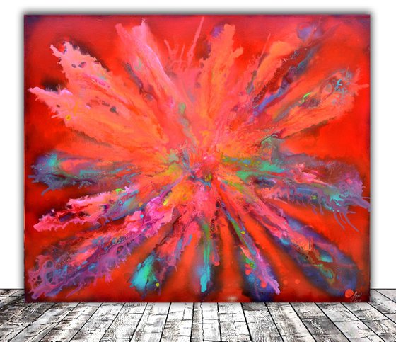 Colourful Large Abstract Painting - Red Pandora XL Ready to Hang Hotel and Restaurant Wall Decoration