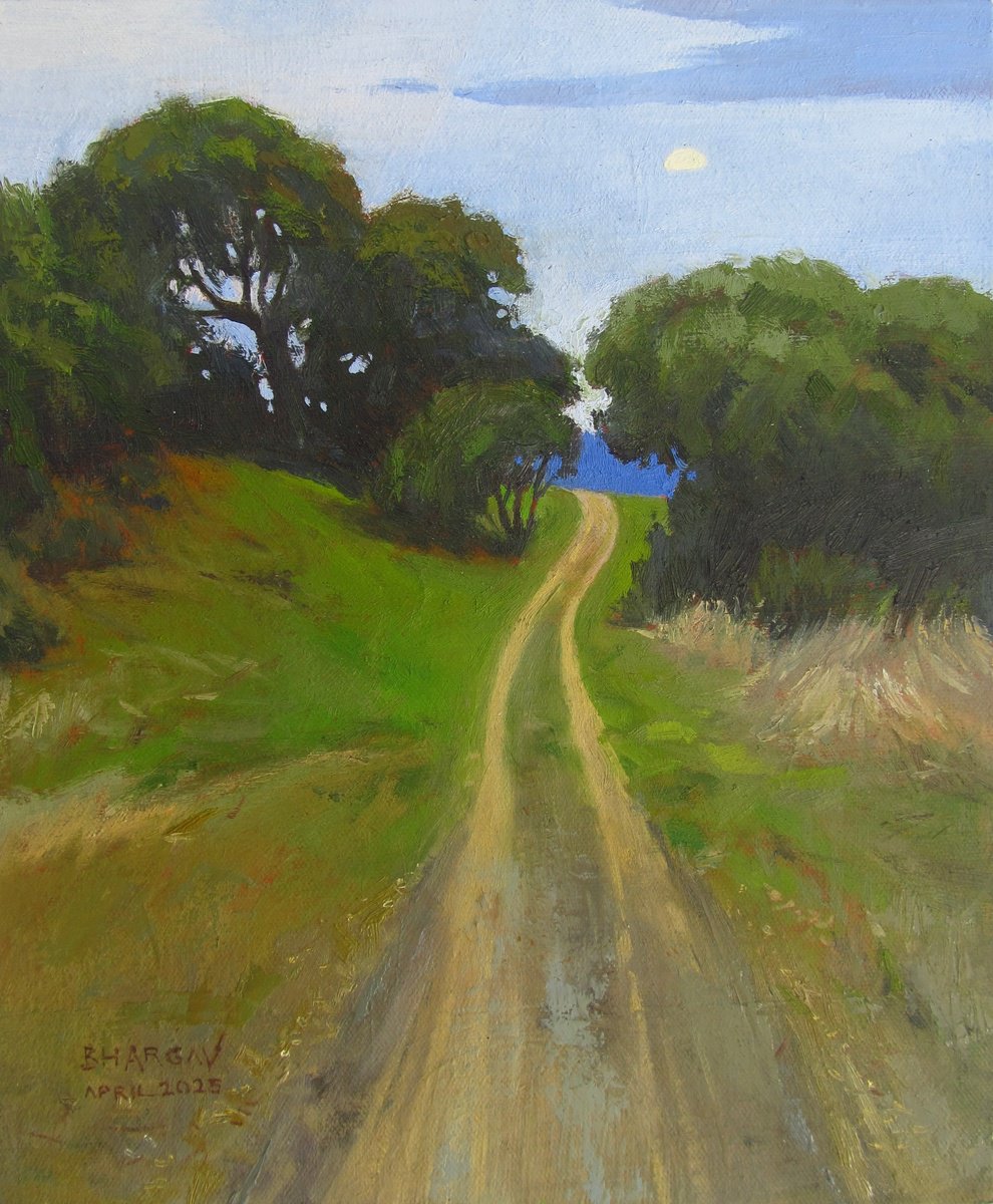 Impressionistic Landscape Oil Painting By Bhargavkumar Kulkarni, 10 X 12, Where The Road Bends, Original Artwork