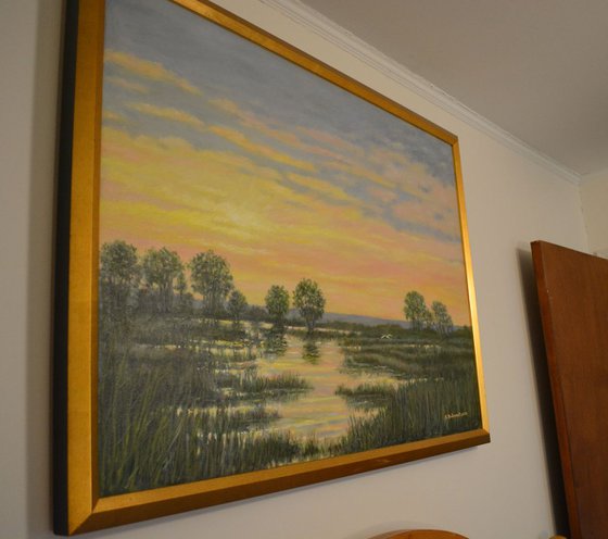 Marsh at Sunset - 30X40 framed oil painting