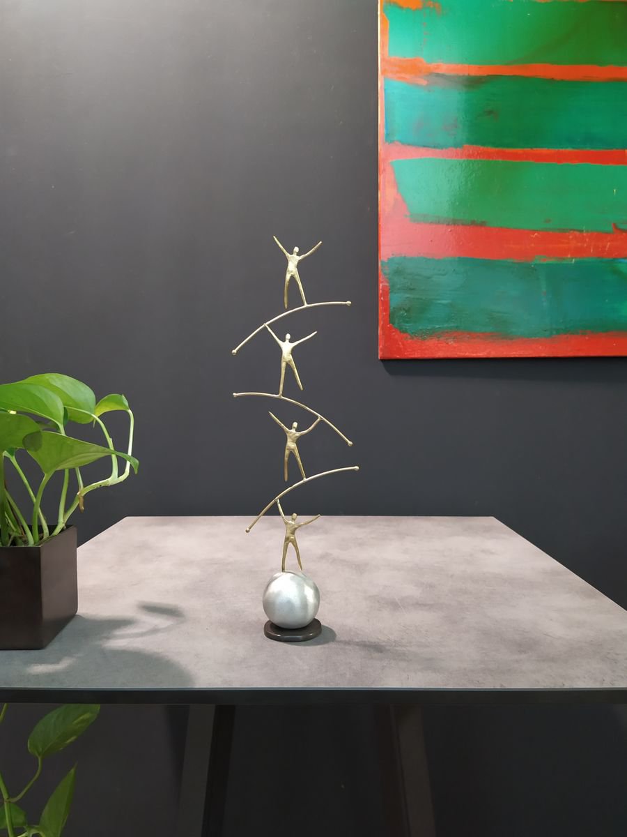 Impressionistic Portrait Bronze Sculpture By Anna Andreadi, 4 X 13, Balancing, Original Artwork