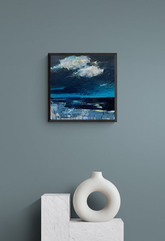 Minimalistic small landscape - "Night moon sky" - Minimalism - Expressionist seascape - 2022
