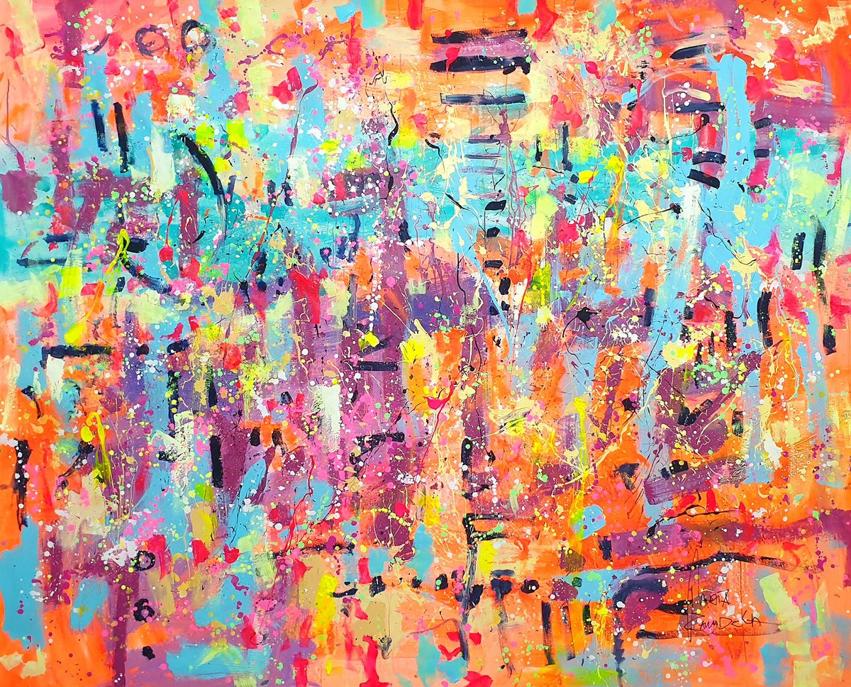 Abstract Landscape Acrylic Painting By Marta Zawadzka, 100 X 83", Meadow Of Joy, Original Artwork