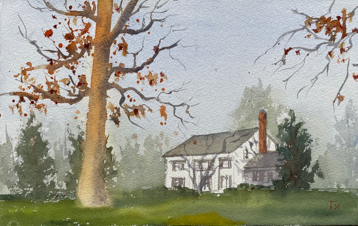 Impressionistic Landscape Watercolour By Shelly Du, 11 X 7", House In New Jersey, Original Artwork