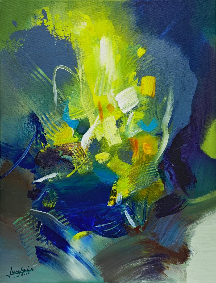 Abstract Acrylic Painting By Liang Hailun, 20 X 26", N°224, Original Artwork