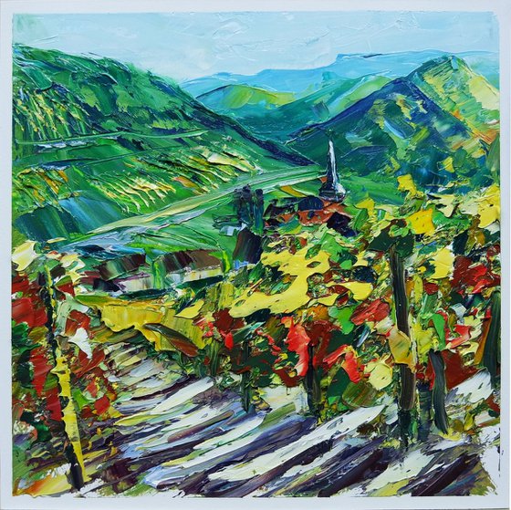 'RIESLING-VINEYARDS OF ALTENAHR, GERMANY' - Smal Oil Painting on Panel