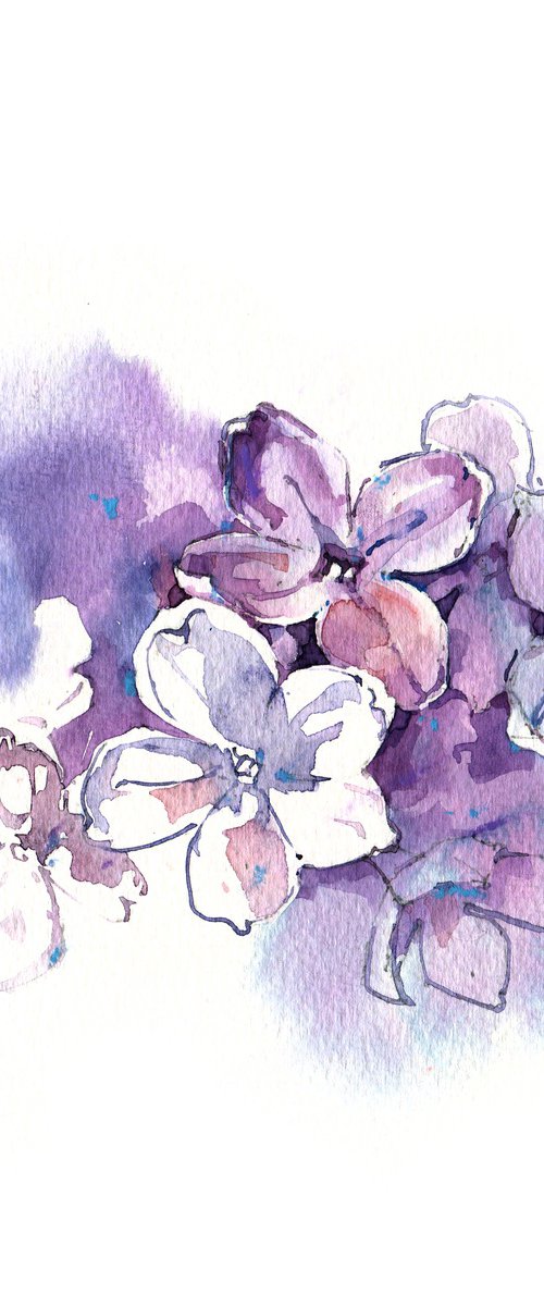 Original watercolor painting "Thousand Shades of Lilac Flowers" by Ksenia Selianko