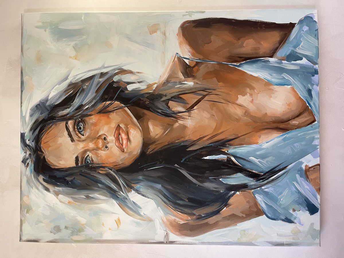 Expressive Portrait Acrylic Painting By Ferenc Racz, 34 X 43, Lily, Original Artwork