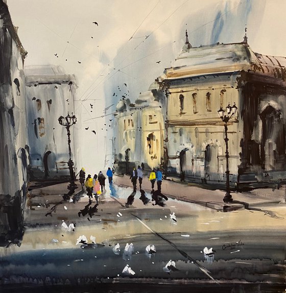 Sold Watercolor “Urban contrast” perfect gift