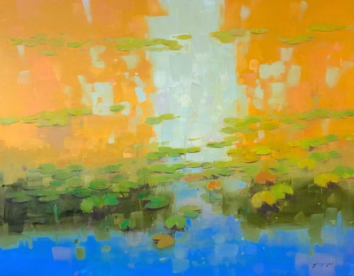 Waterlilies in Fall, Original oil Painting, Large Size, Handmade artwork, One of a Kind by Vahe Yeremyan