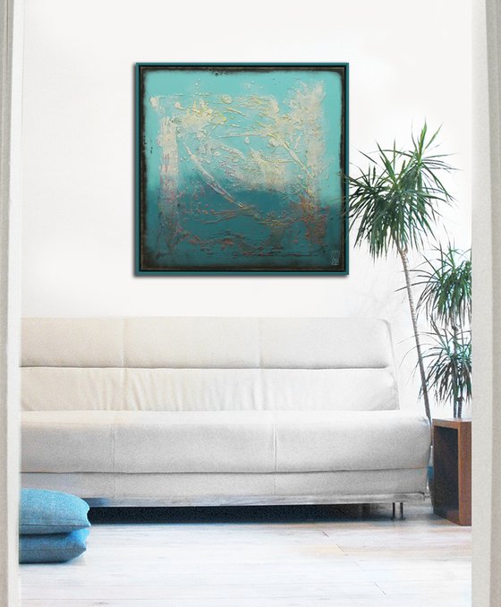 Blue Lagoon Small - Incl. blue frame - 75x75 cm - Ronald Hunter - 52J