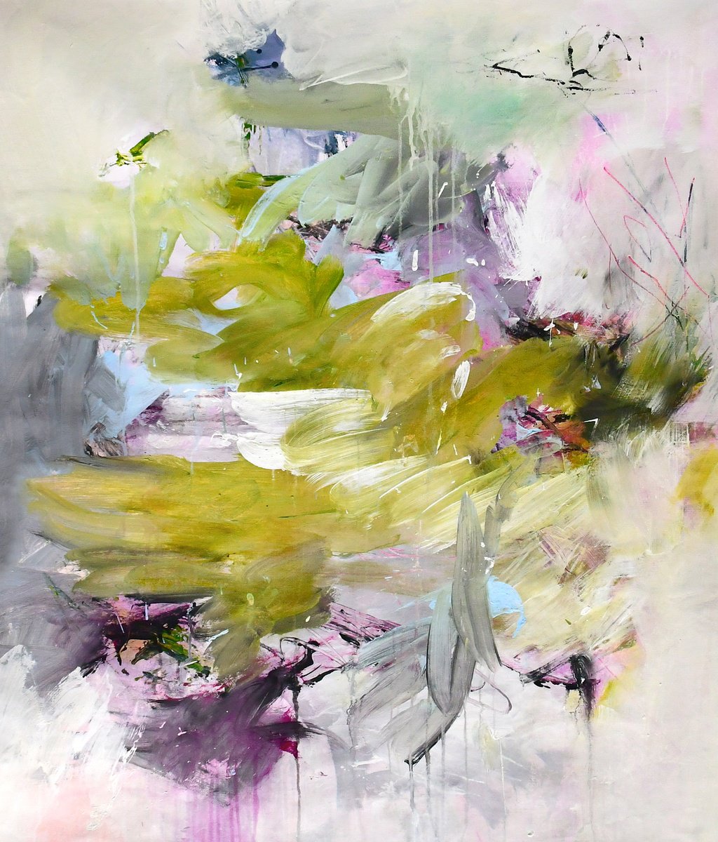 Expressive Abstract Acrylic Painting By Kirsten Handelmann, 41 X 46", Revelation, Original Artwork