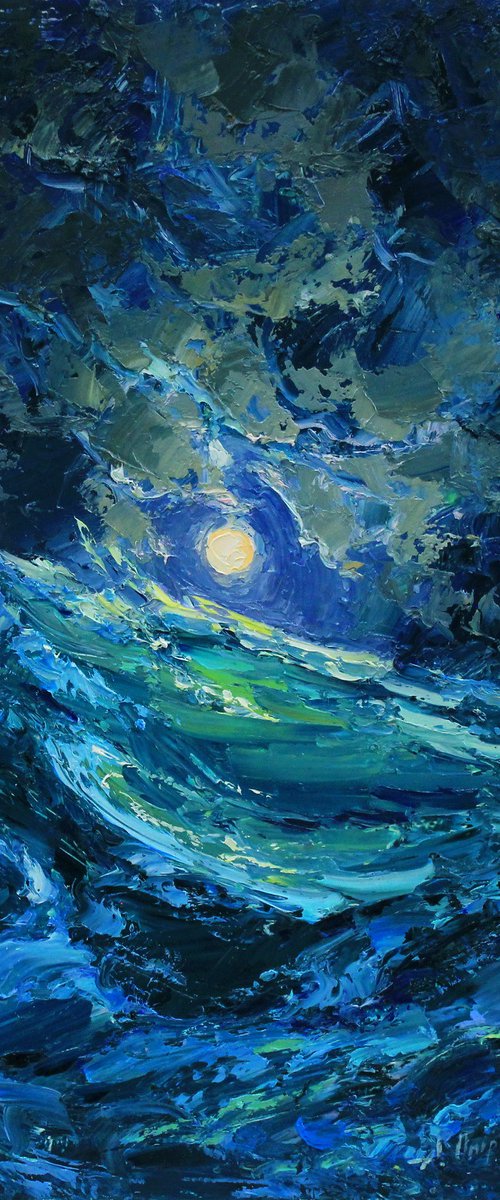 Moon night at the sea by Alisa Onipchenko-Cherniakovska