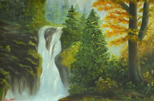 Waterfall in Forest by Goutami Mishra