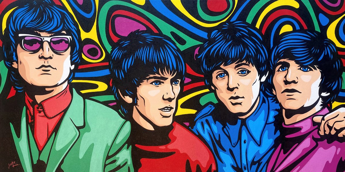 Urban And Pop Portrait Acrylic Painting By Jamie Lee, 39 X 20, The Beatles, Original Artwork