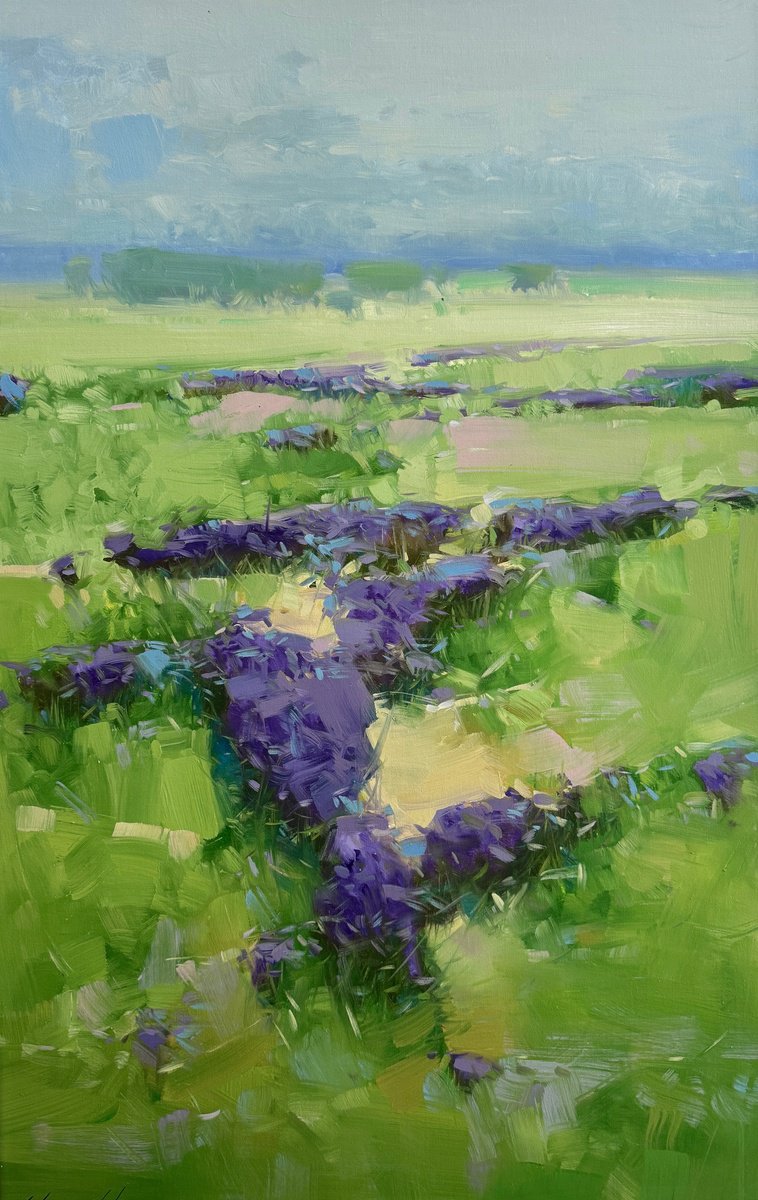 Impressionistic Landscape Oil Painting By Vahe Yeremyan, 28 X 44", Lavenders Valley, Original Artwork